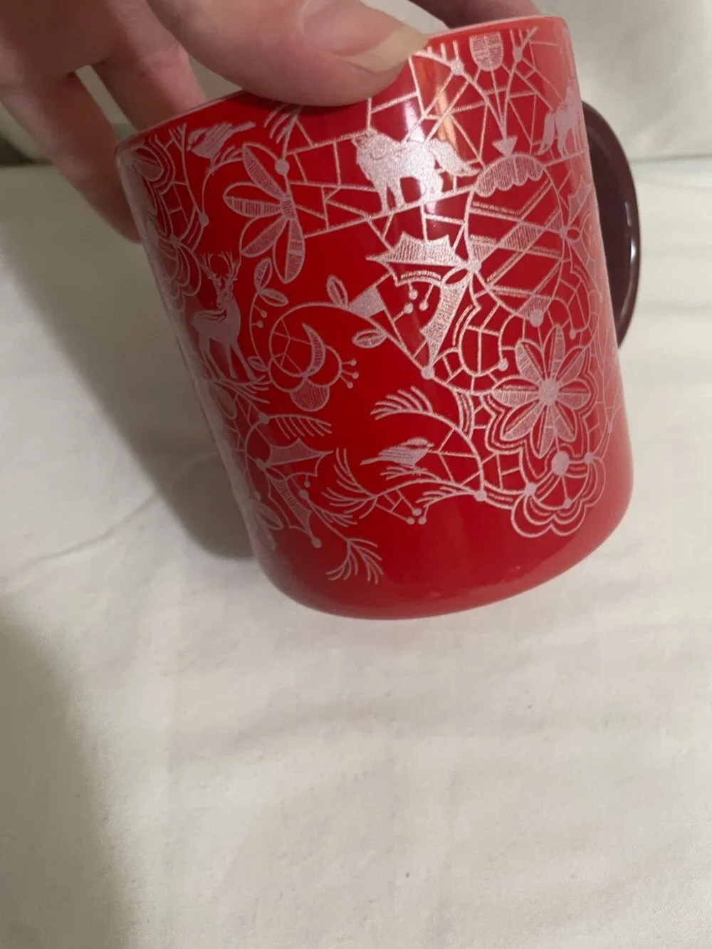 Starbucks 2022 Holiday Woodland Red Pink Ceramic Coffee Mug 14 oz Deer Fox